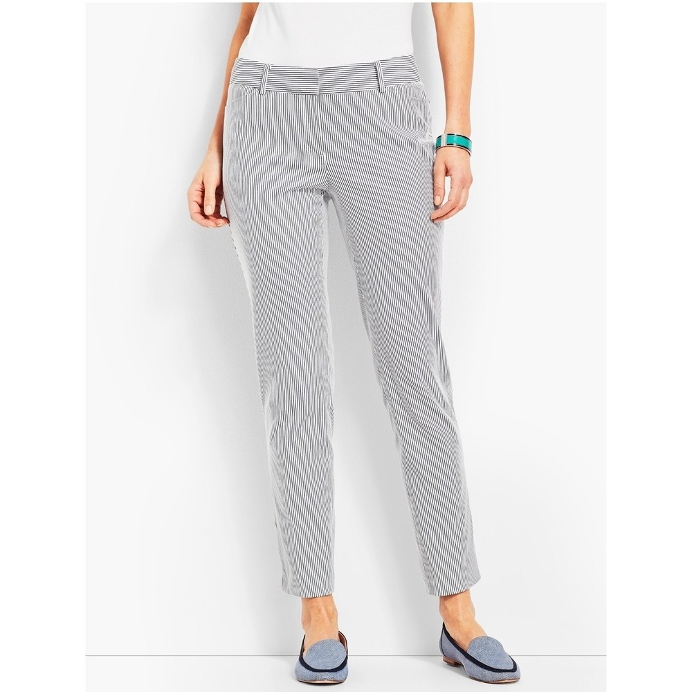 Talbots Hampshire Ankle Pants Sz 12 Navy/White Stripe Coastal Classic Straight